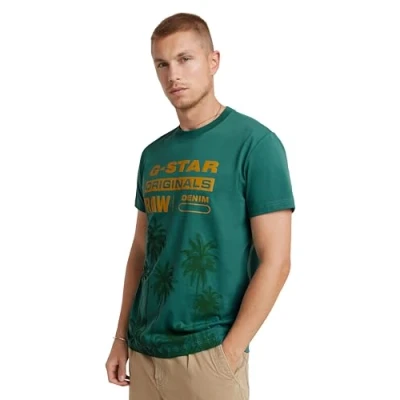 Imagen de G STAR RAW Palm Originals R T Camiseta, Verde Blue Spruce D24681 336 g282, S para Hombre