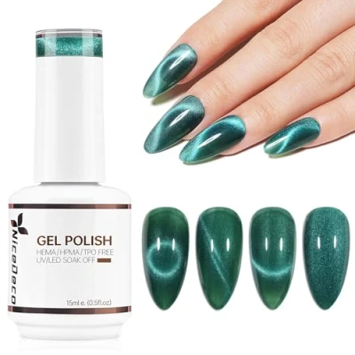 Imagen de Nicedeco Esmalte Ojo Gato Semipermanente, Sin HEMA Gel de con Cambio Color Magnético Meta Cosmico Uñas para UV LED Nail Art Manicure Salon DIY Vegano N314
