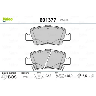 Imagen de VALEO 601377 Juego de pastillas freno Eje trasero con contacto avisador desgaste Chapa antichirridos TOYOTA: Auris Hatchback, Familiar