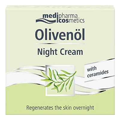 Imagen de Medipharma Cosmetics Olivenol Night Cream Crema facial antiarrugas hidratante 50 ml Tratamiento antiedad con aceite de oliva, jojoba y manteca karité para piel seca (mujer hombre)