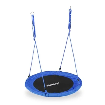 Imagen de Relaxdays Columpio Jardín Nido de Altura Ajustable para Niños y Adultos, hasta 100 kg, Azul, ø 90 cm, Juventud Unisex