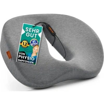Imagen de DYNMC you Cojin coxis Ergonómico Cojín Donut de Espuma Memoria, Estable, dureza Flotador Mejor Calidad para Sentarse relajadamente Moderno con Agujero Gris