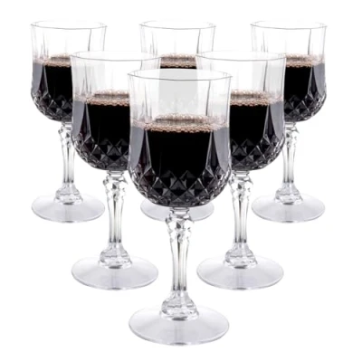 Imagen de alpina Copas de Vino 6 Piezas Vasos Plastico Duro 200ml Copa con Efecto Cristal Reutilizable Lavable a Mano Transparente