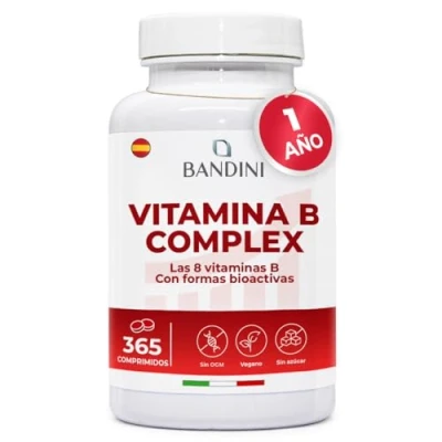 Imagen de Bandini® Vitamina B Complex 365 Comprimidos Veganos Para 1 Año Complejo vit B1, B2, B3, B5, B6, B12 + Biotina y ácido fólico Aumenta el nivel de energía Mejora la concentración memoria