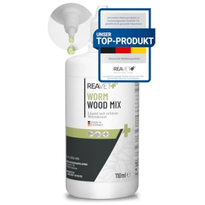 Imagen de ReaVET Gusano Hierba Líquido Gotas Líquidas XL 110 ml, Tratamiento de gusanos secundario para todas las mascotas, perro, gato, fórmula natural, antihelmíntico, sin antihelmínticos