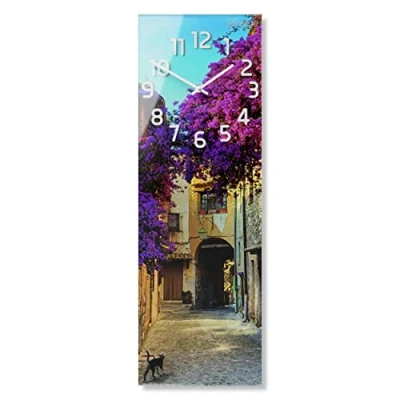 Imagen de FLEXISTYLE Reloj de pared rectangular 20 x 60 cm, cristal, con impresión directa para salón, moderno, alargado, sin ruido tictac, callejón italiano
