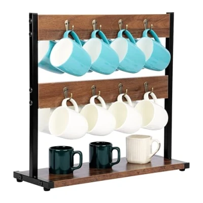 Imagen de BELLE VOUS Soporte de Madera para Tazas Colgador Vintage 16x Taza Cafe Te Infusiones Organizador Estanteria Cocina Almacenamiento Estantería Cuelga