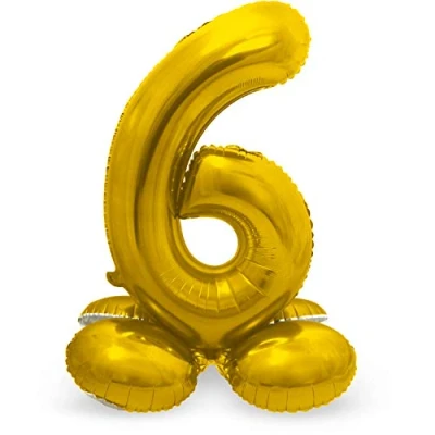 Imagen de Folat 64706 Globo de Aluminio con Base Número Figura 6 color dorado 86 cm decoración globos helio para cumpleaños, aniversario