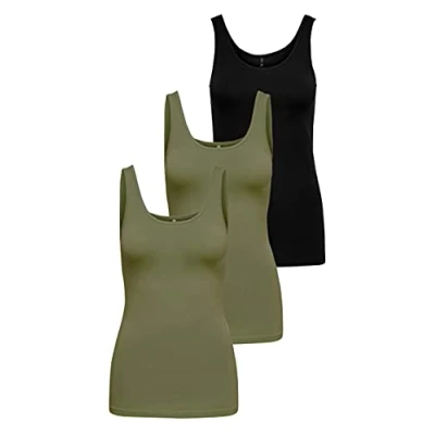 Imagen de ONLY Onllive Love Tank Noos Camiseta para Mujer, Verde (2 Dusty Olive/ 1 Black), S