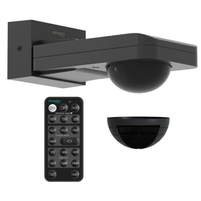 Imagen de Oktaplex Tea Detector de movimiento para exteriores (360 grados, incluye mando a distancia, sensor infrarrojos, alcance 9 m, 230 V, IP65, techo y pared)