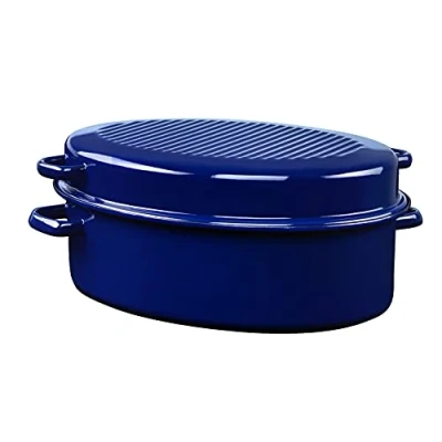 Imagen de Riess Asado de Ganso Ovalado con Tapa, Esmalte, Azul Cobalto, 38 cm