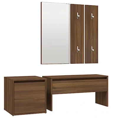 Imagen de vidaXL Set de Muebles Recibidor Pasillo Entrada Vestíbulo Armario Almacenamiento Perchero Zapatero Madera Contrachapada Roble Marrón