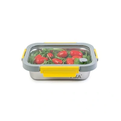 Imagen de PIKA Recipiente hermético para alimentos de acero inoxidable y tapa cristal templado ligera Compatible con microondas, horno, congelador MetalShock (2 820ml)