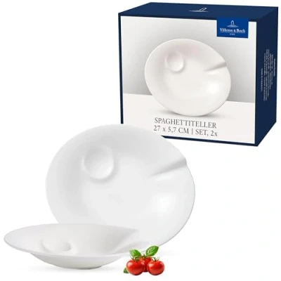 Imagen de Villeroy &amp; Boch Pasta Passion Platos para espaguetis, Set de 2, 30,7 x 26,3 5,7 cm, Porcelana , Blanco, 2 piezas