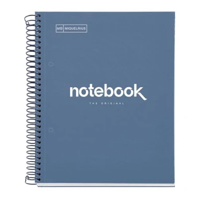 Imagen de Miquelrius Cuaderno A5 Notebook Emotions, 80 Hojas 90 g/m², Cuadrícula 5 x mm, 1 Franja de Color, Espiral Microperforado, Cuadriculado, Tapa Extra Rígida, 2 Taladros, Azul Marino