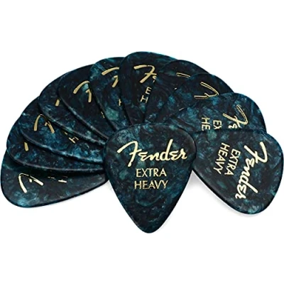 Imagen de Fender® 351 Shape Classic Púas de celuloide con forma 351, paquete 12 unidades, grosor: X Heavy Color: Ocean Moto
