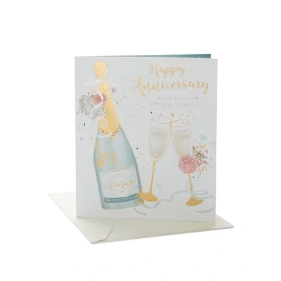Imagen de UK Greetings Tarjeta de aniversario para él/ella/amigo, diseño champán, multicolor, 159 mm x 184