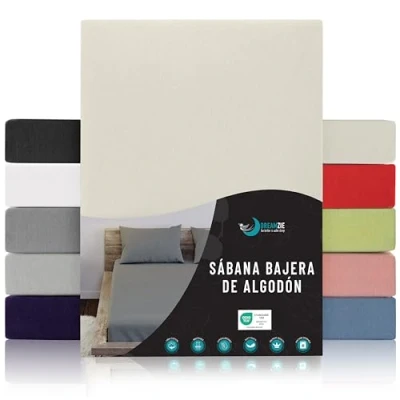 Imagen de Dreamzie Sabanas 200x200 Ajustable Algodon Oeko Tex Certificado Beige Sábanas Bajeras 200 x 100% Jersey
