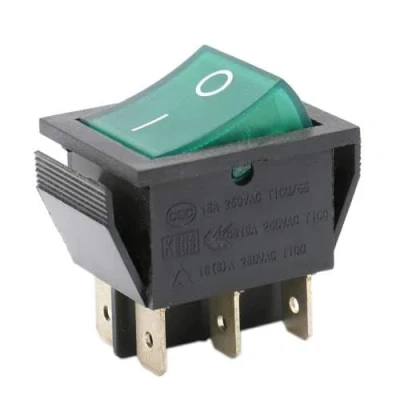 Imagen de CABLEPELADO Interruptor basculante ON OFF DPDT 6 pines terminales 16A 250VAC Luz Verde