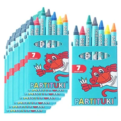 Imagen de Partituki Detalles para Niños 10 Cajas de 7 Ceras Colores. Regalitos y Fiestas Infantiles. Con Certificado CE no Toxicidad