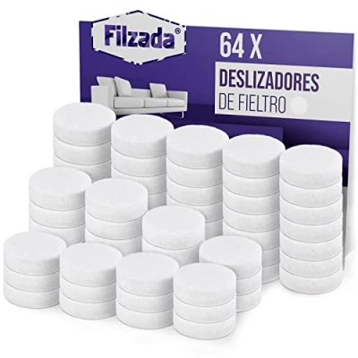 Imagen de Filzada® 64x Almohadillas de Fieltro Adhesivo Ø 20 mm (Redondo) Blanco Deslizantes para Muebles Profesionales con una adherencia Ideal