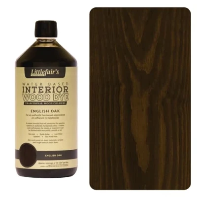 Imagen de Littlefair&#039;s Tinte para Madera 1ltr Acabado Premium, Fácil de Usar y Limpiar Basado en Agua, Seguro Ecológico Disponible Muchos Colores Color: Roble Inglés
