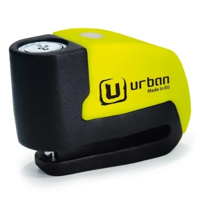 Imagen de URBAN UR6 Candado Moto Disco Sin o con Alarma 120dB Hi Tech Warning Sensibilidad A+, Botón ON Luz LED, Pila CR2 Larga Duración, Más Impermeable, Pinza Antirrobo Universal Scooter Bici Eléctrica