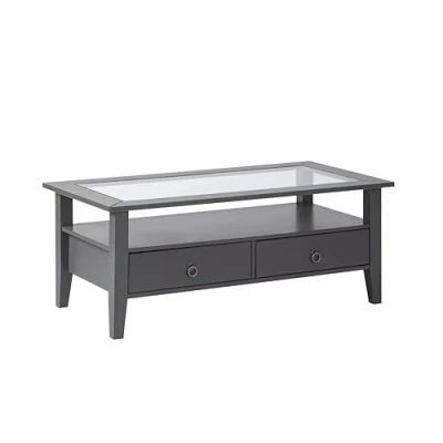 Imagen de Inter Link Mesa Baja de Madera Maciza Pino Macizo con Tapa Cristal Lacado Gris Provence 7