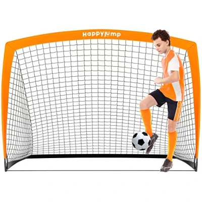 Imagen de Happy Jump Portería De Fútbol 3x2.2FT, 4x3FT, 5x3.6FT, 7x5FT Pop Up Entrenamiento para Patio Trasero (5x3.6 FT Naranja) 1 PC