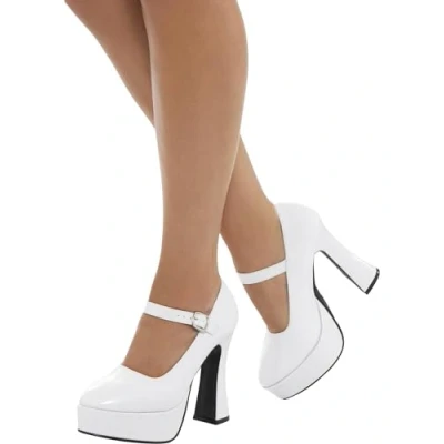 Imagen de Smiffys Zapatos de plataforma años 70 para mujer, blanco, tacón 12.7 cm