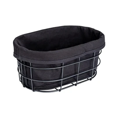 Imagen de WENKO Cesta para el pan Bela, panera Black Outdoor Kitchen pan, panecillos y baguettes, metal recubierto de polvo revestimiento algodón 100% extraíble lavable, 27 x 17 11,5 cm, negro