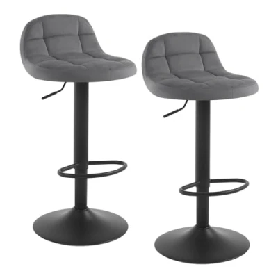 Imagen de WOLTU 2X Taburetes Bar de Terciopelo Altos con Respaldo Regulable en Altura 62 83cm Juego 2 Giratorios Reposapiés para Cocina Comedor Silla Gris Oscuro BH317dgr
