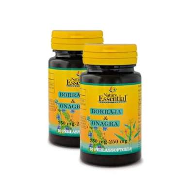Imagen de Nature Essential Aceite de Borraja + Onagra 500 mg Pack 2 Unidades 50 Perlas Contribuye a Aliviar los Síntomas Menstruales Antioxidante Ayuda Aumentar tu Rendimiento Físico y Mental