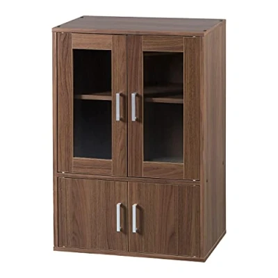 Imagen de Iris Ohyama, Vitrina con baldas y tirador de puerta / madera Estantería puertas, Diseño,Ajustable en altura cada 3,2 cm, Cocina, sala Cabinet GKN 9060 Marrón