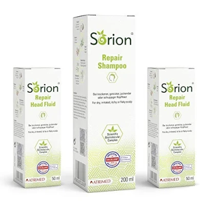 Imagen de Sorion Champú de 200 y loción reparadora 50 ml para el cuidado del cabello con aceite coco nim contra eccemas psioriasis