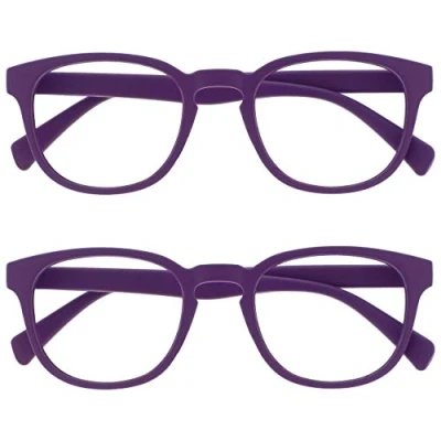 Imagen de OPULIZE Pop Gafas de Lectura Pack 2 Redondas Violeta Mate Satinado Bisagras con Muelle Resistentes a los Arañazos Hombre Mujer RR2 5 +1.00