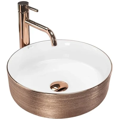Imagen de Rea Lavabo sobre encimera Sami Brush Rose Gold de baño 360 x 115 mm Cerámica (oro rosa/blanco)