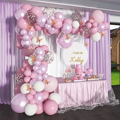 Imagen de DUGEHO Arco de globos para cumpleaños o bautizo, 109 unidades color violeta, helio látex, globo metal usado decoración fiestas bodas, cumpleaños, bautizo