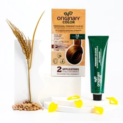 Imagen de Originary Color Kit de Coloración Profesional Permanente, 7 0 Rubio Medio 100 ml + Crema Oxidante Champú 30 Fórmula sin amoniaco y PPD.