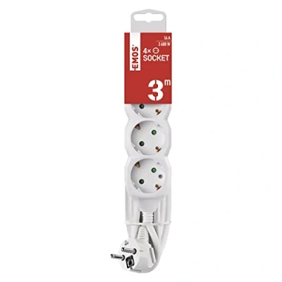 Imagen de EMOS Regleta de 4 enchufes con Cable, Color Blanco, Tomas Corriente 45 Giro, 1,5 mm, Salidas múltiples para protección Infantil, IP20 Interiores 3 m