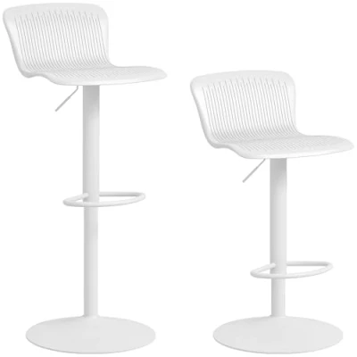 Imagen de HOMCOM Conjunto de 2 Taburetes Altos Cocina Sillas Altas Giratorias con Respaldo y Altura Ajustable Carga 120 kg para Bar Salón Comedor Blanco