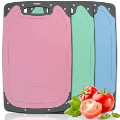 Imagen de Tabla Cortar Cocina 3 Pcs, Antideslizante de Grande, Tablas Profesional con Ranura para el Jugo y Prensa Ajos, Corte Reutilizables Fruta, Carne, Verdura