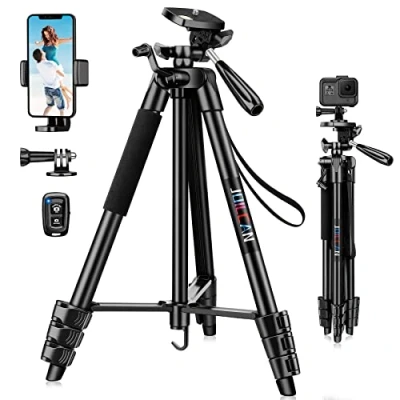 Imagen de JOILCAN 137cm Tripode para Movil, Trípode iPhone, Extensible de Cámara Portátil con Control Remoto &amp; Teléfono Soporte, Aluminio Teléfono/Webcam/Cámara Pequeña