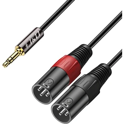 Imagen de J&amp;D 3.5mm (1/8&quot;) a Doble XLR Cable, PVC 2 Macho TRS Interconexión Desequilibrada Adaptador de Cable Audio Estéreo para Cámara DSLR Teléfono Inteligente Micrófono Portátil, 0,9m