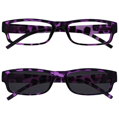 Imagen de The Reading Glasses Company La Compañía Gafas De Lectura Púrpura Ligero Lectores Con UV400 Sol Valor Paquete Doble Hombres Mujeres RS32 5 +1,50