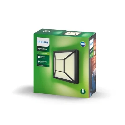 Imagen de Philips myGarden Drosera Aplique LED, iluminación exterior, bombilla incluida, 12 W, luz blanca cálida, aluminio, color negro, diseñado para jardines y patios