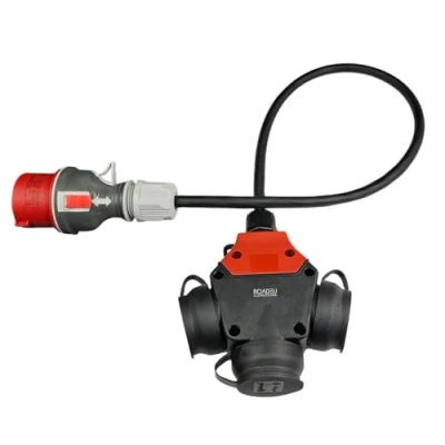 Imagen de Adaptador CEE Schuko RoadEu, de Corriente 380 V a 220 V, Enchufe 16 3 Tomas Cable alimentación Goma 5 Metros y 5,5 mm, alargador m