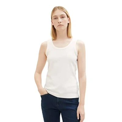 Imagen de Top básico de mujer TOM TAILOR con estructura canalé, blanco (10315 susurro), XXXL