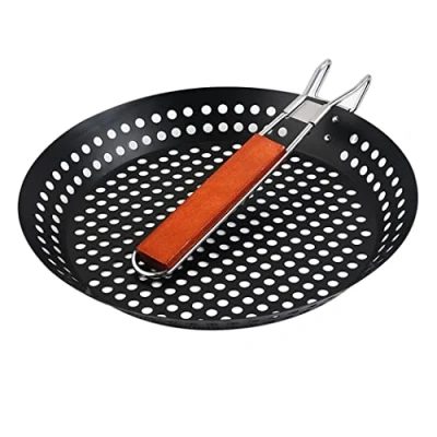 Imagen de Abcsea 1 Pezzo Sartén Barbacoa con Agujeros, para Barbacoa, wok in Acciaio Inossidabile