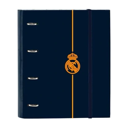 Imagen de Safta REAL MADRID 2ª EQUIPACIÓN 24/25 Carpeta 4 Anillas de 35 cm con 100 Hojas A4, Ideal para Niños Diferentes Edades, Cómoda y Versátil, Calidad Resistencia, 27x3.5x32 cm, Color Azul Marino